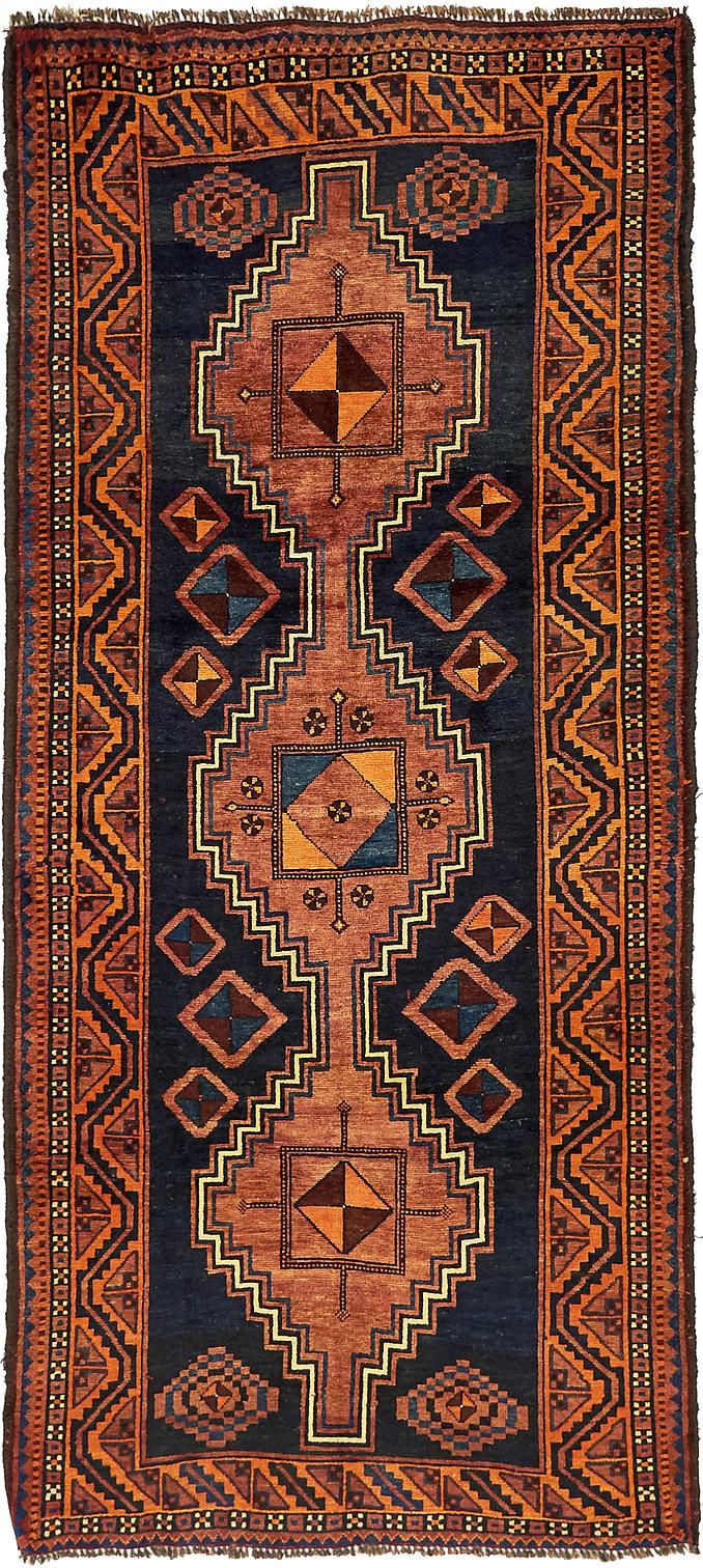 Navy Blue 4' 7 x 9' 10 Kurdish Berber Persian Runner Rug Persian Rugs