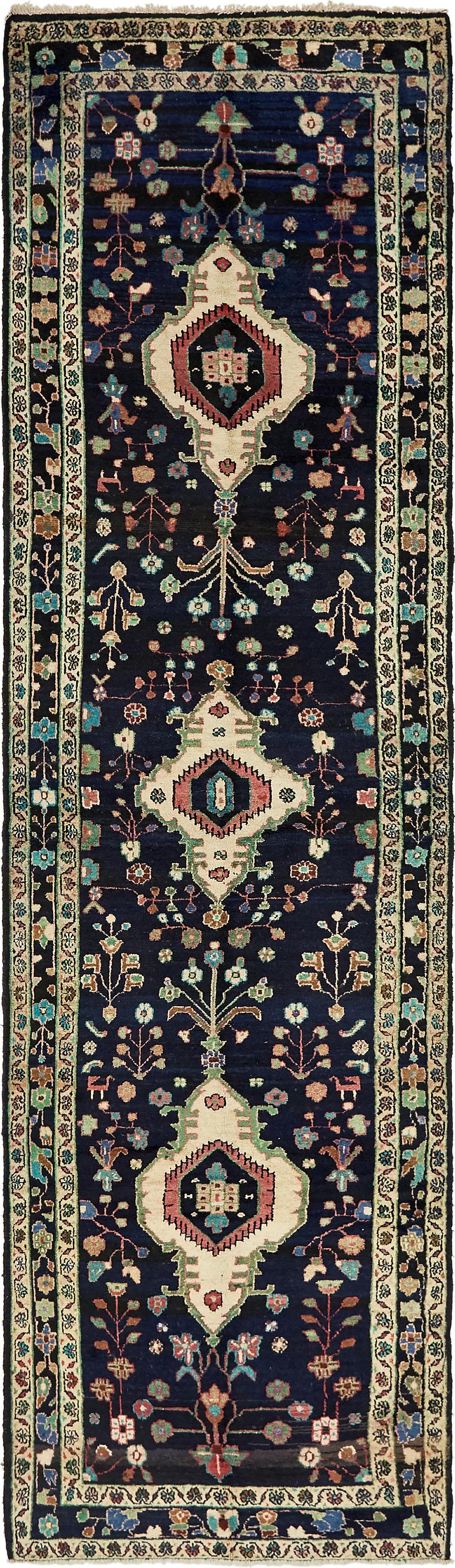 Navy Blue 3' 8 x 13' 8 Hamedan Persian Runner Rug eSaleRugs