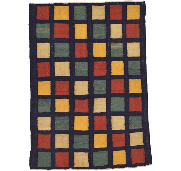 4' 3 x 5' 10 Checkered Modern Kilim ...