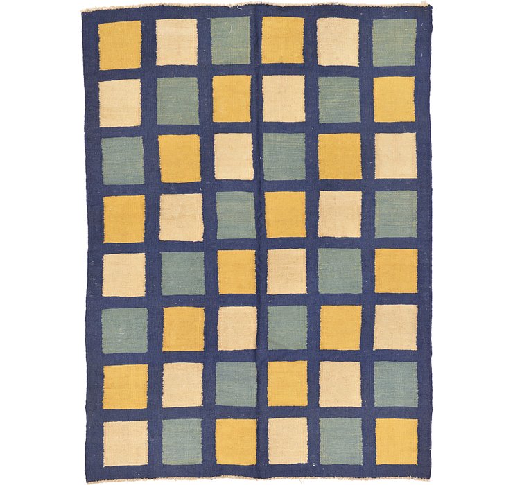 4' 11 x 6' 8 Checkered Modern Kilim ...