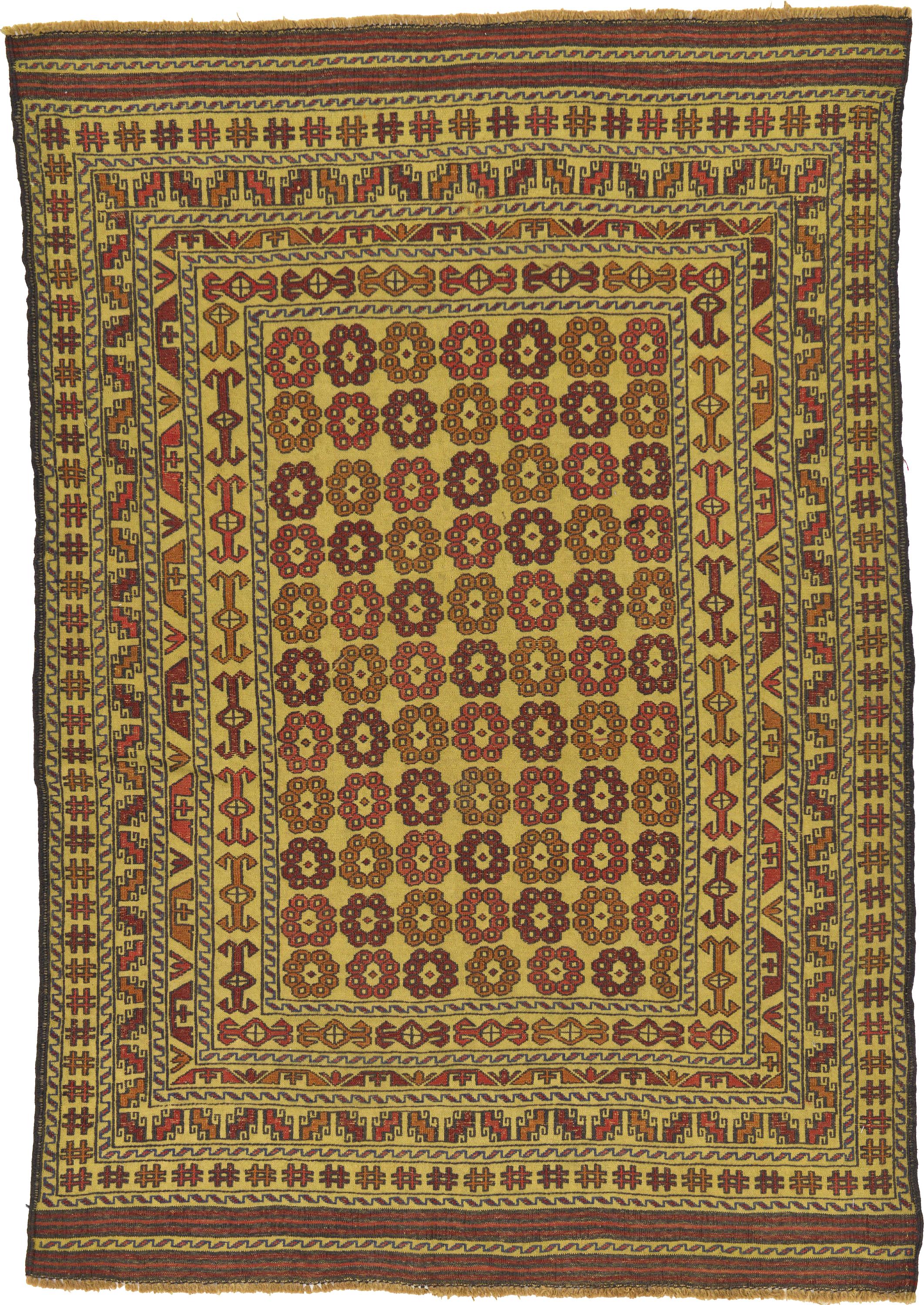 Gold 4' 3 x 6' 2 Kilim Afghan Rug iRugs UK
