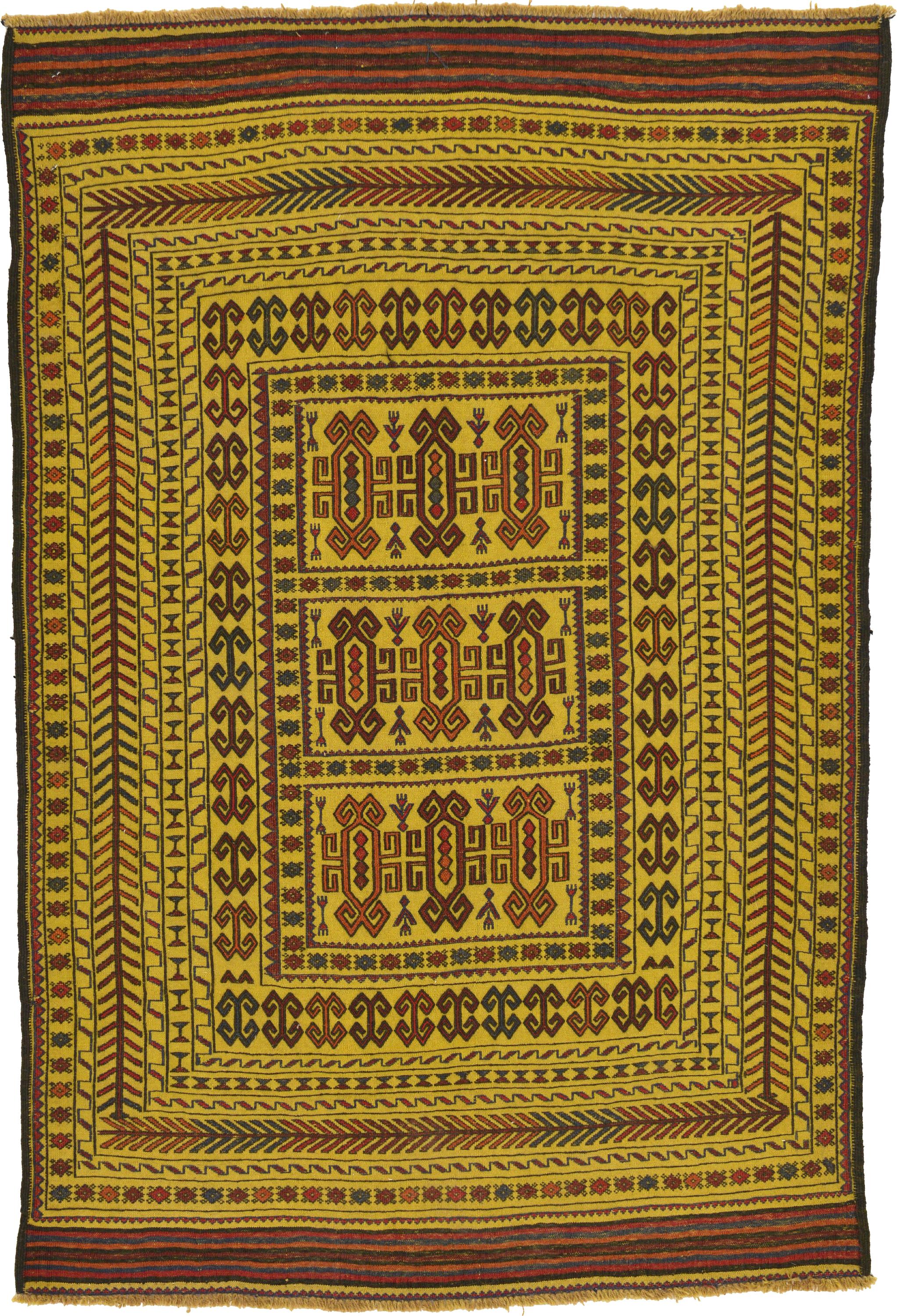 Gold 3' 10 x 5' 10 Kilim Afghan Rug iRugs UK