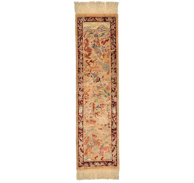 0' 9 x 2' 10 Qom Persian Runner Rug