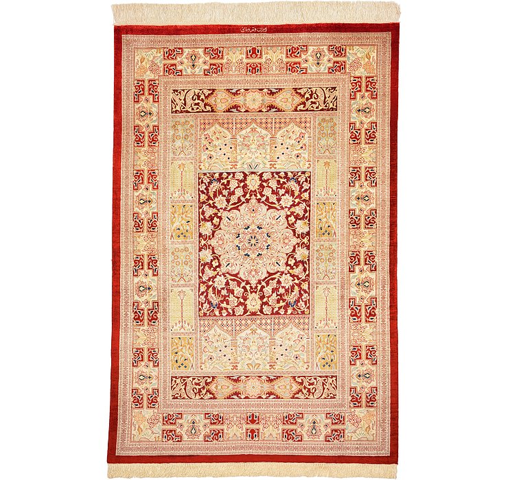 3' 2 x 4' 10 Qom Persian Rug