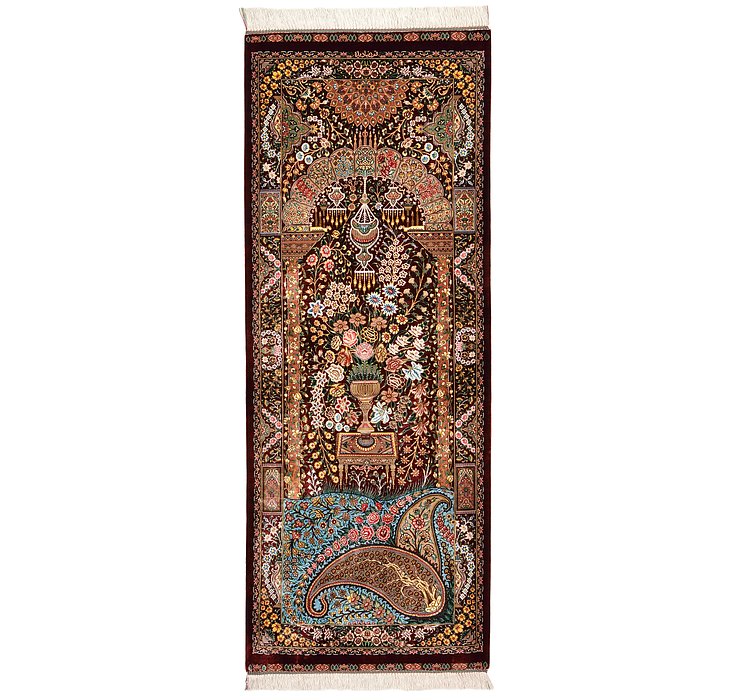 HandKnotted 2' x 5' 1 Qom Persian Runner Rug