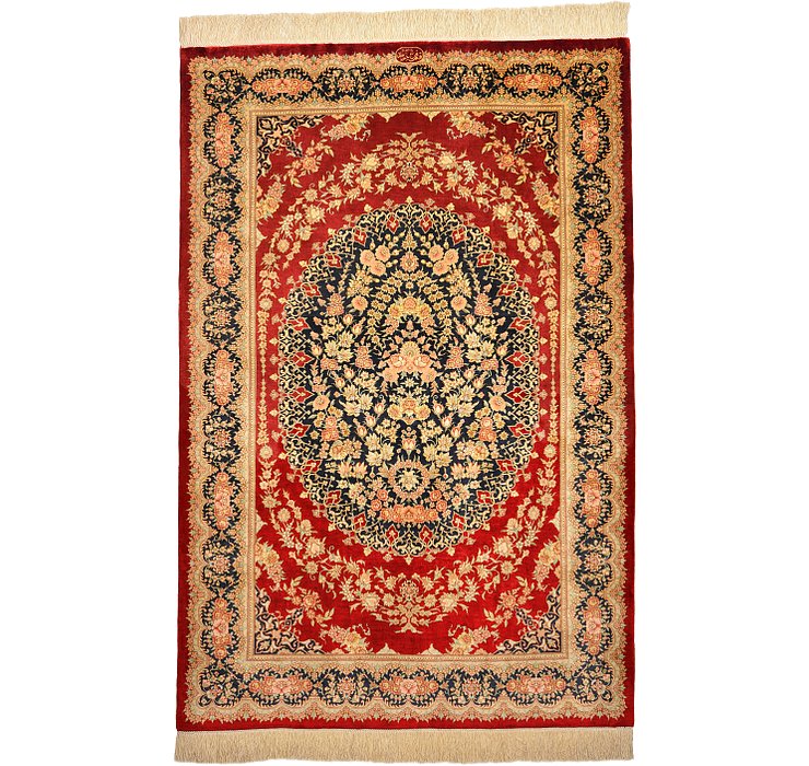 3' 4 x 4' 11 Qom Persian Rug