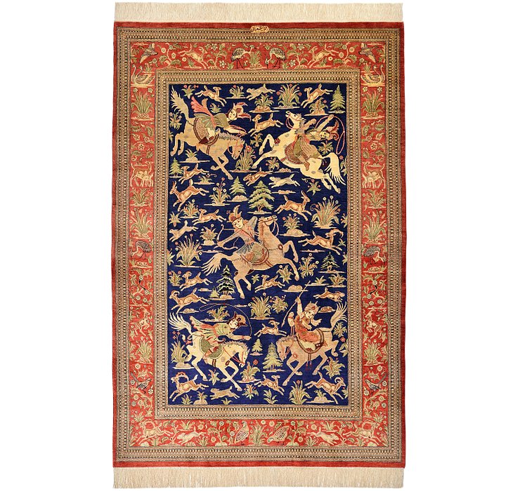 4' 2 x 6' 6 Qom Persian Rug