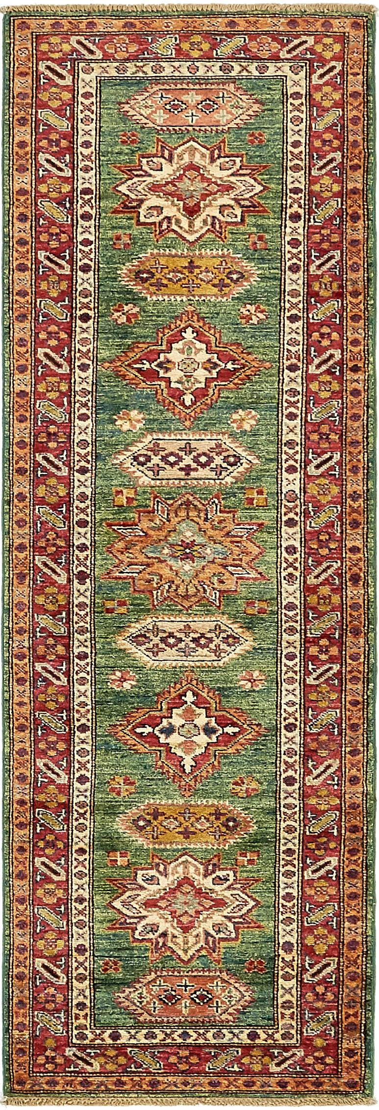 Green 2' x 6' 2 Kazak Runner Rug eSaleRugs