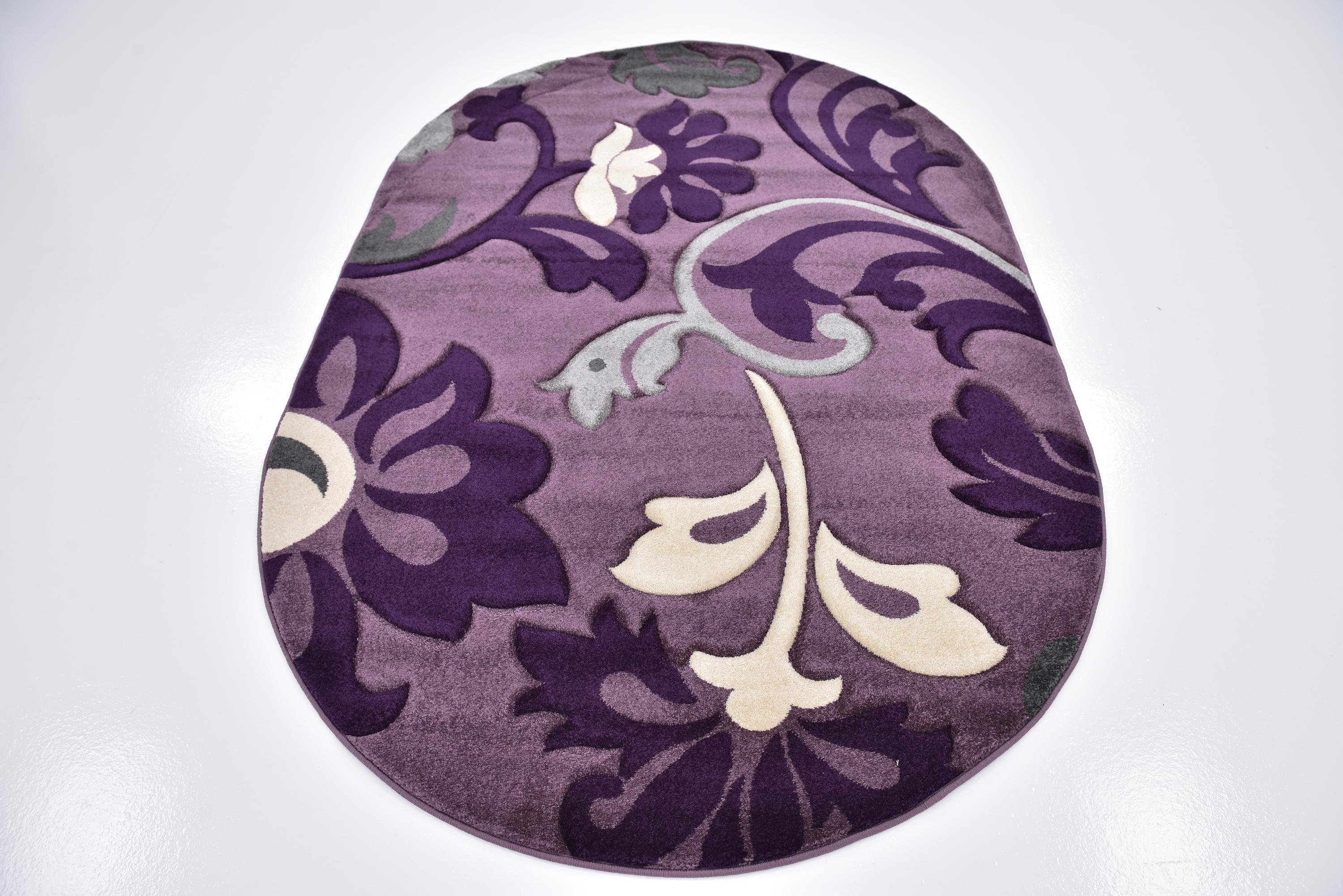 Purple 5' x 7' 7 Damask Oval Rug eSaleRugs