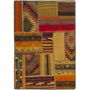 Unique Loom 2' 8 x 4' Kilim Patchwork Rug