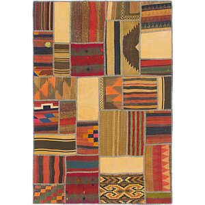 Unique Loom 4' x 5' 10 Kilim Patchwork Rug