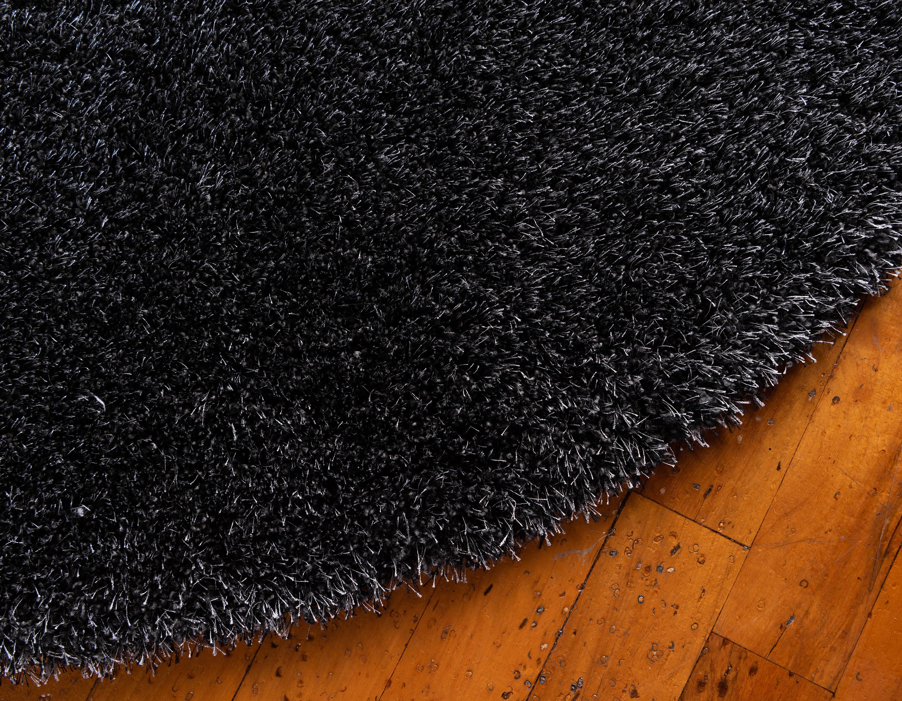 Black 8' x 8' Luxe Solid Shag Round Rug eSaleRugs