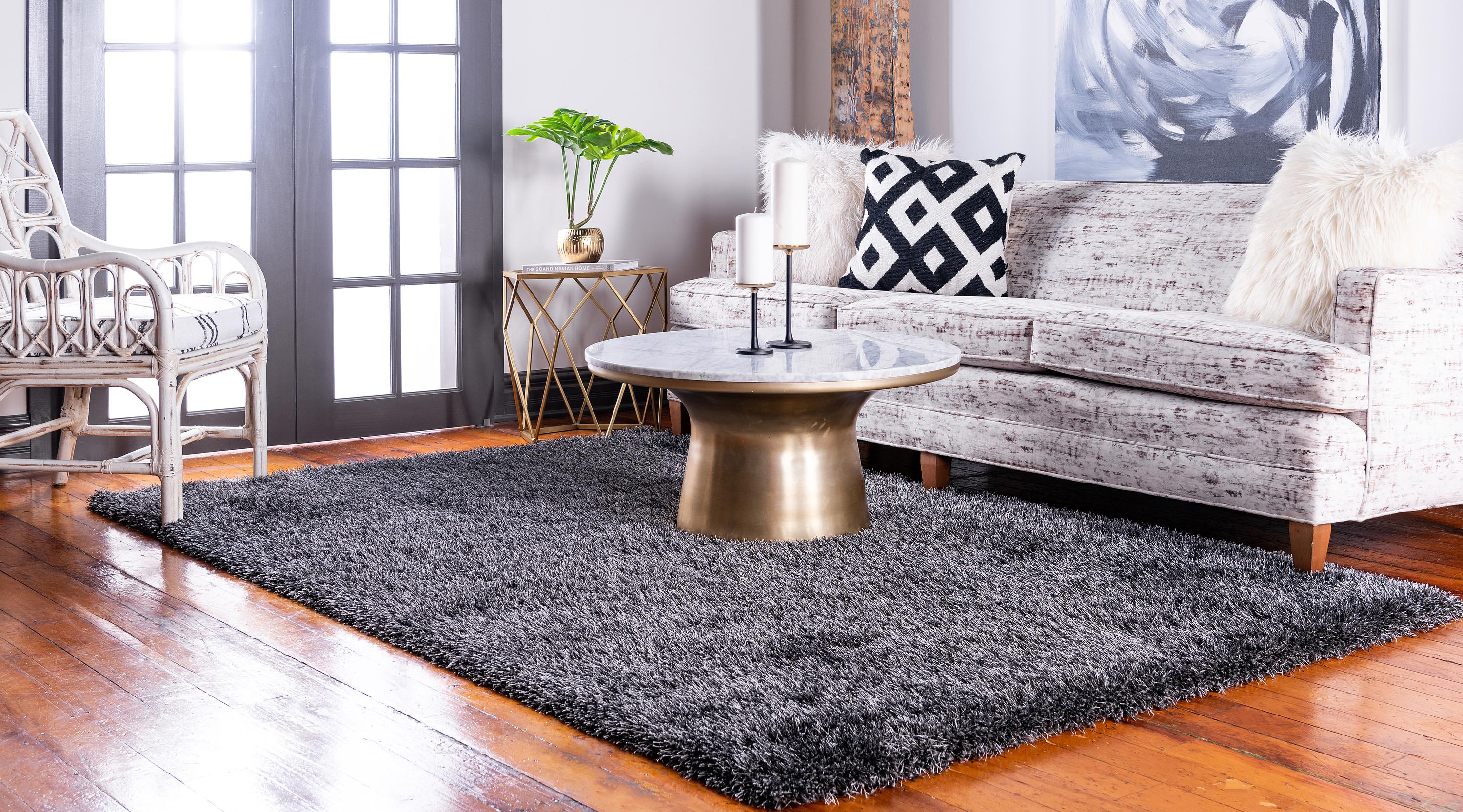 Black 9' x 12' Luxe Solid Shag Rug Area Rugs iRugs UK