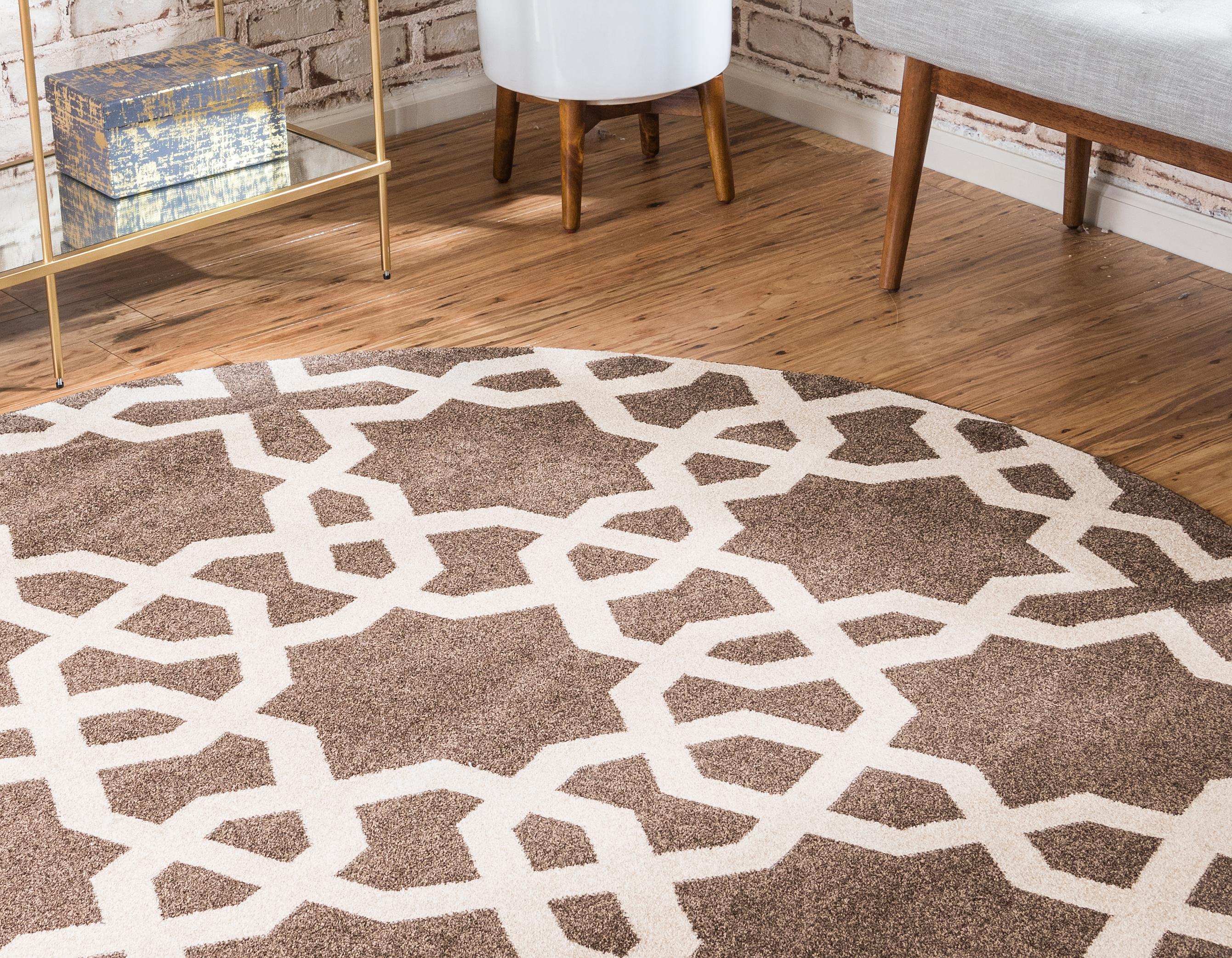 Light Brown 8' x 8' Trellis Round Rug Area Rugs eSaleRugs