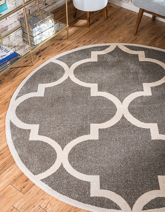 Gray 245cm x 245cm Trellis Round Rug Area Rugs AU Rugs