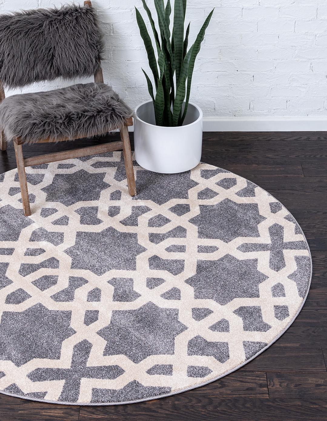 Gray 6' x 6' Trellis Round Rug Area Rugs eSaleRugs