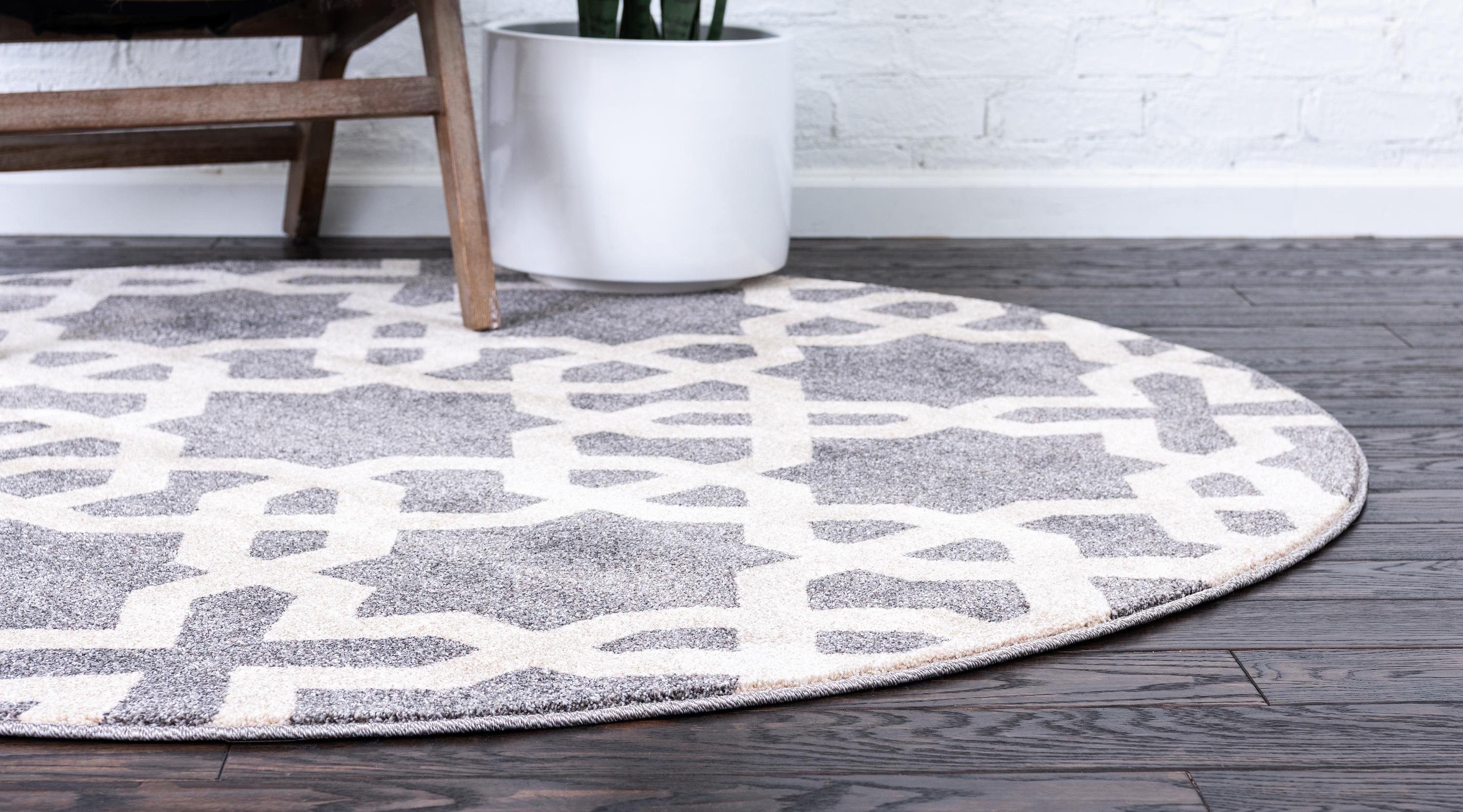 Gray 6' x 6' Trellis Round Rug Area Rugs eSaleRugs