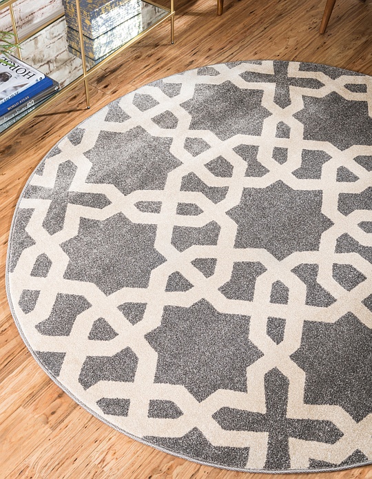 Gray 185cm x 185cm Trellis Round Rug Area Rugs AU Rugs