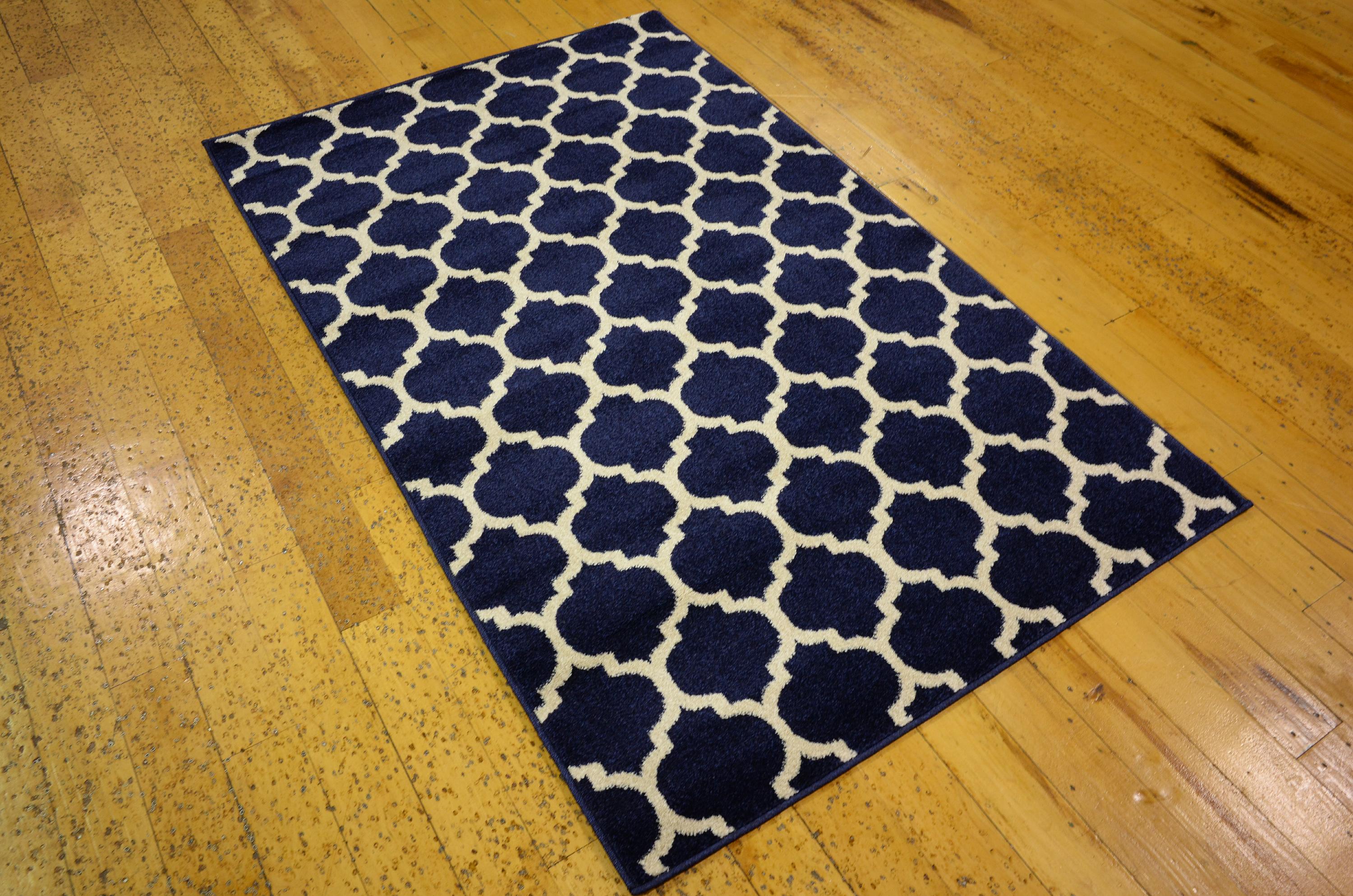 Navy Blue 3' 3 x 5' 3 Trellis Rug iRugs UK