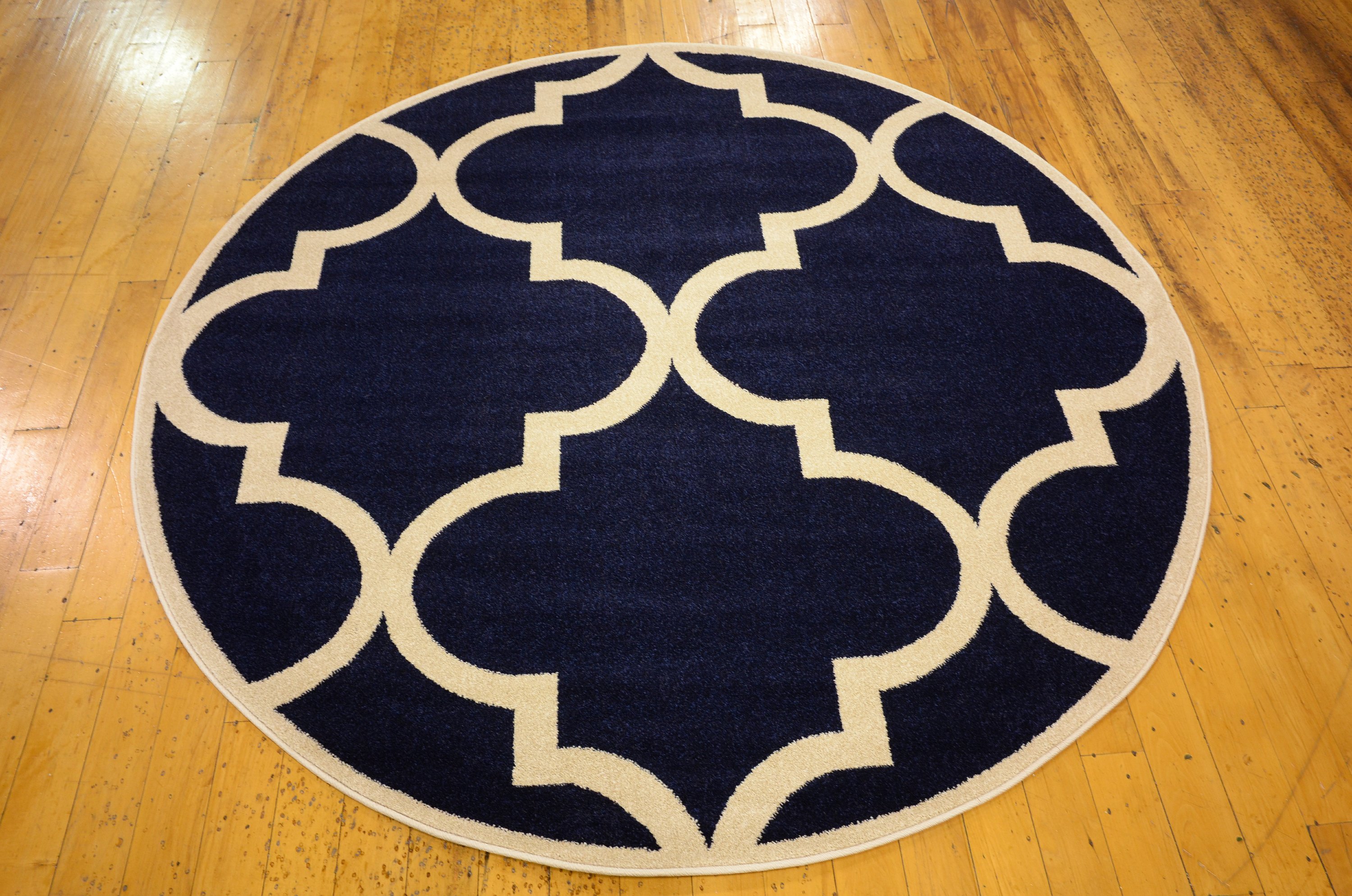 Navy Blue 6' x 6' Trellis Round Rug Area Rugs eSaleRugs