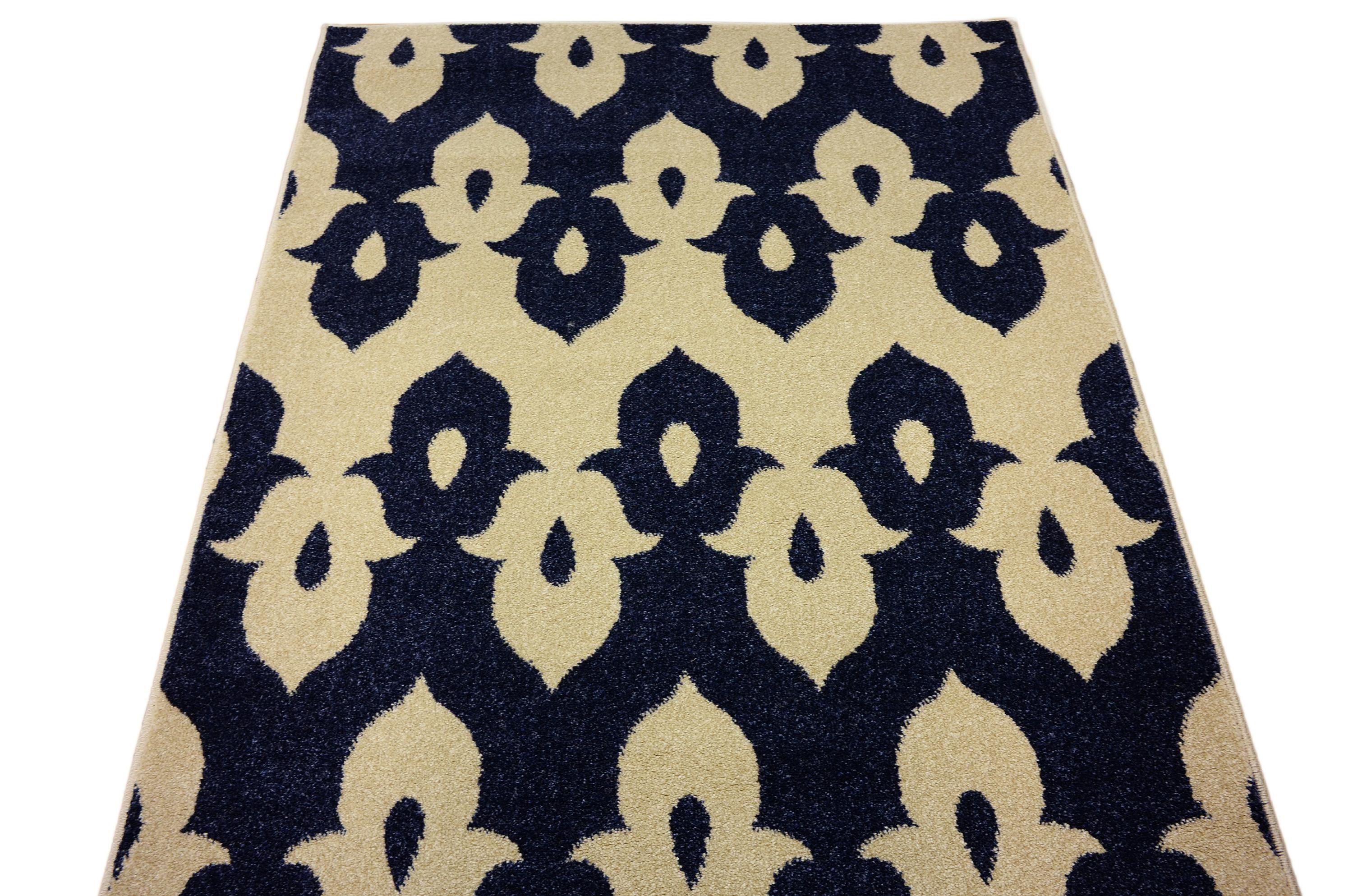 Navy Blue 3' 3 x 5' 3 Ikat Rug iRugs UK