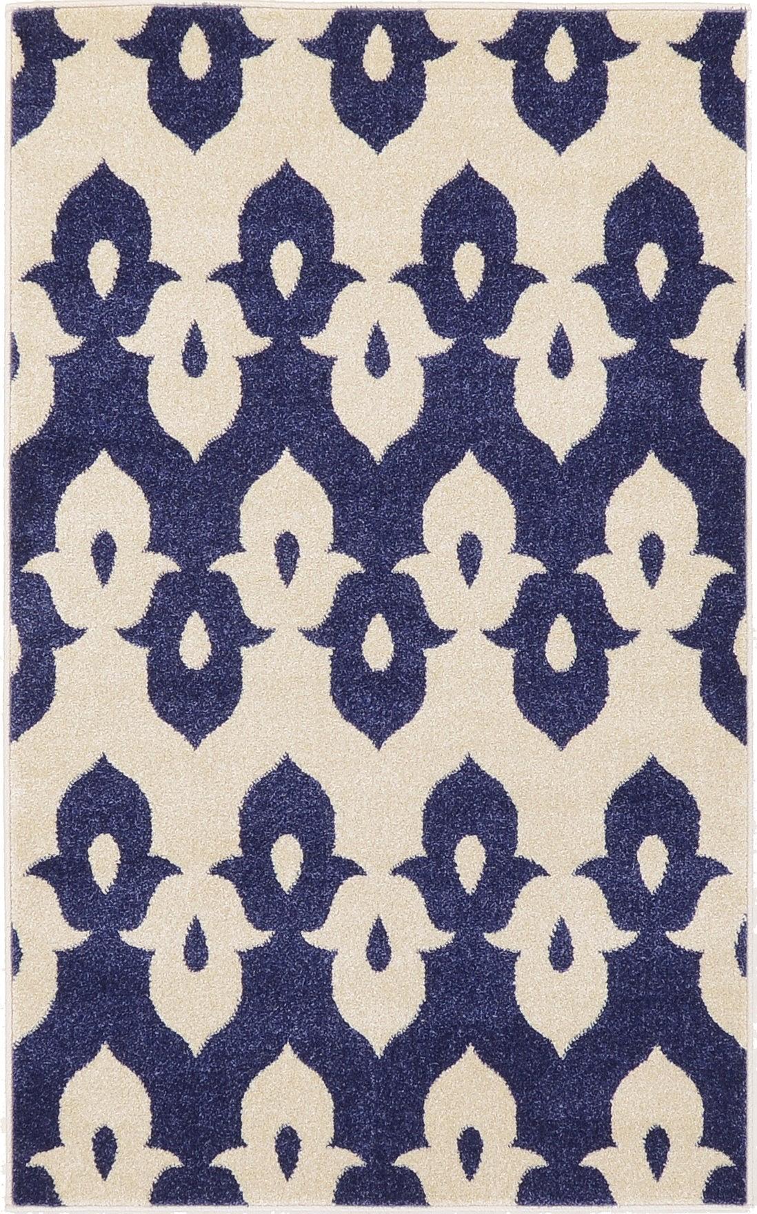 Navy Blue 3' 3 x 5' 3 Ikat Rug iRugs UK