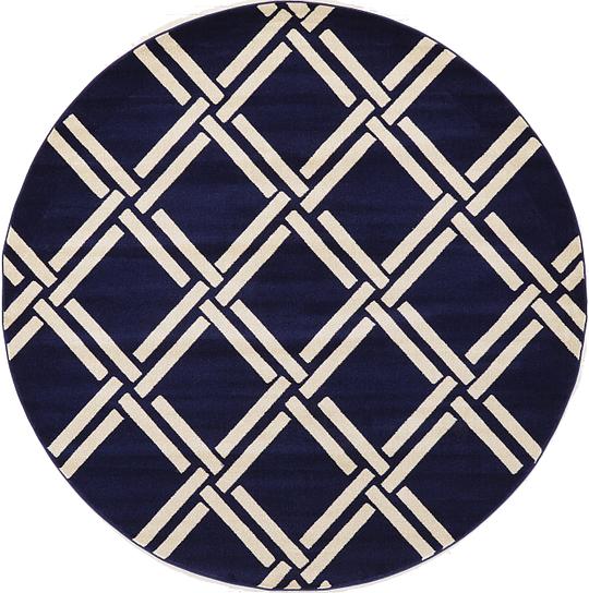 Navy Blue 245cm x 245cm Trellis Round Rug Area Rugs AU Rugs
