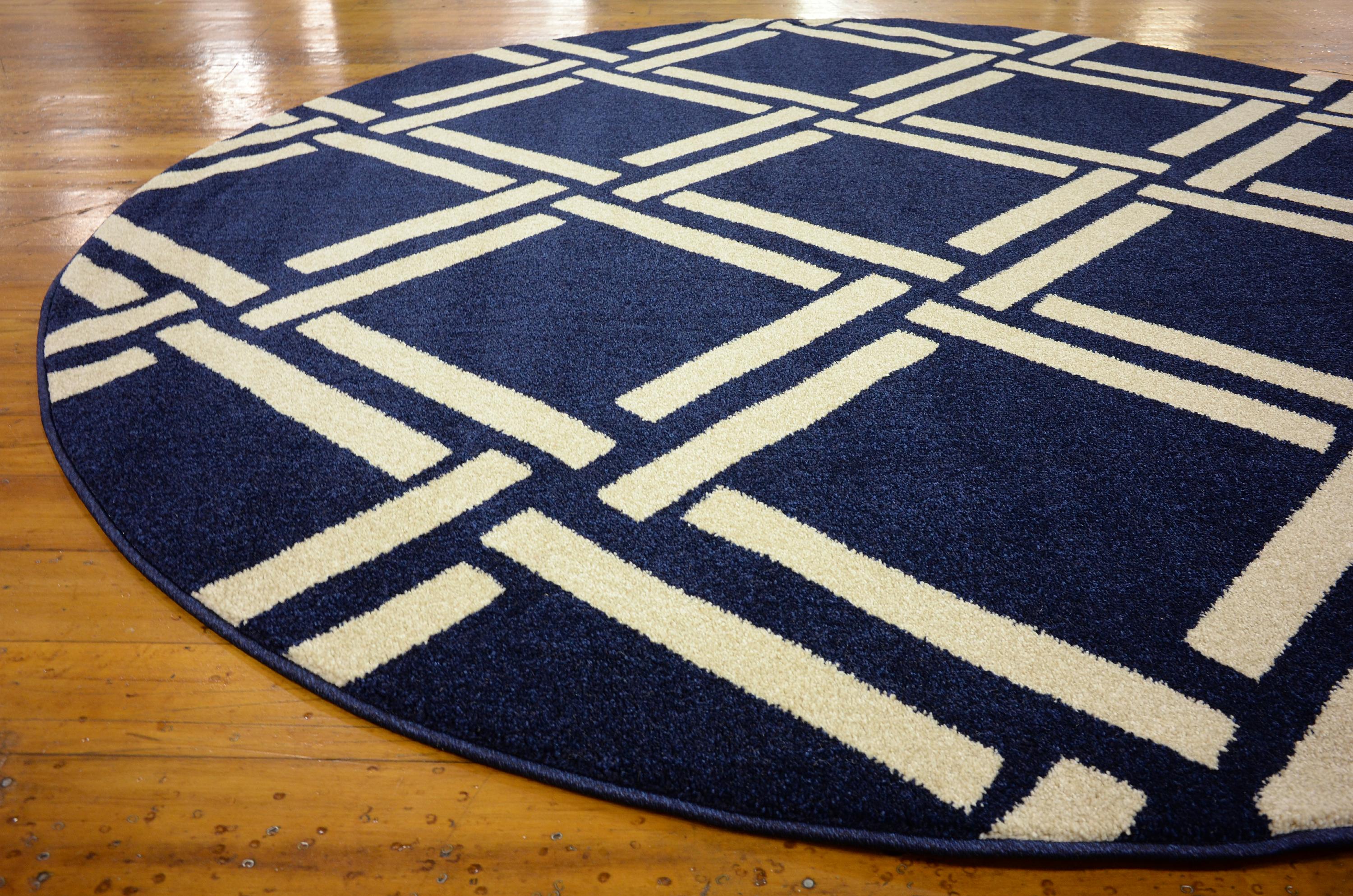 Navy Blue 6' x 6' Trellis Round Rug eSaleRugs