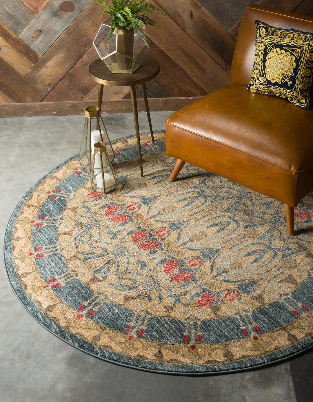Navy Blue 8' x 8' Kensington Round Rug iRugs UK