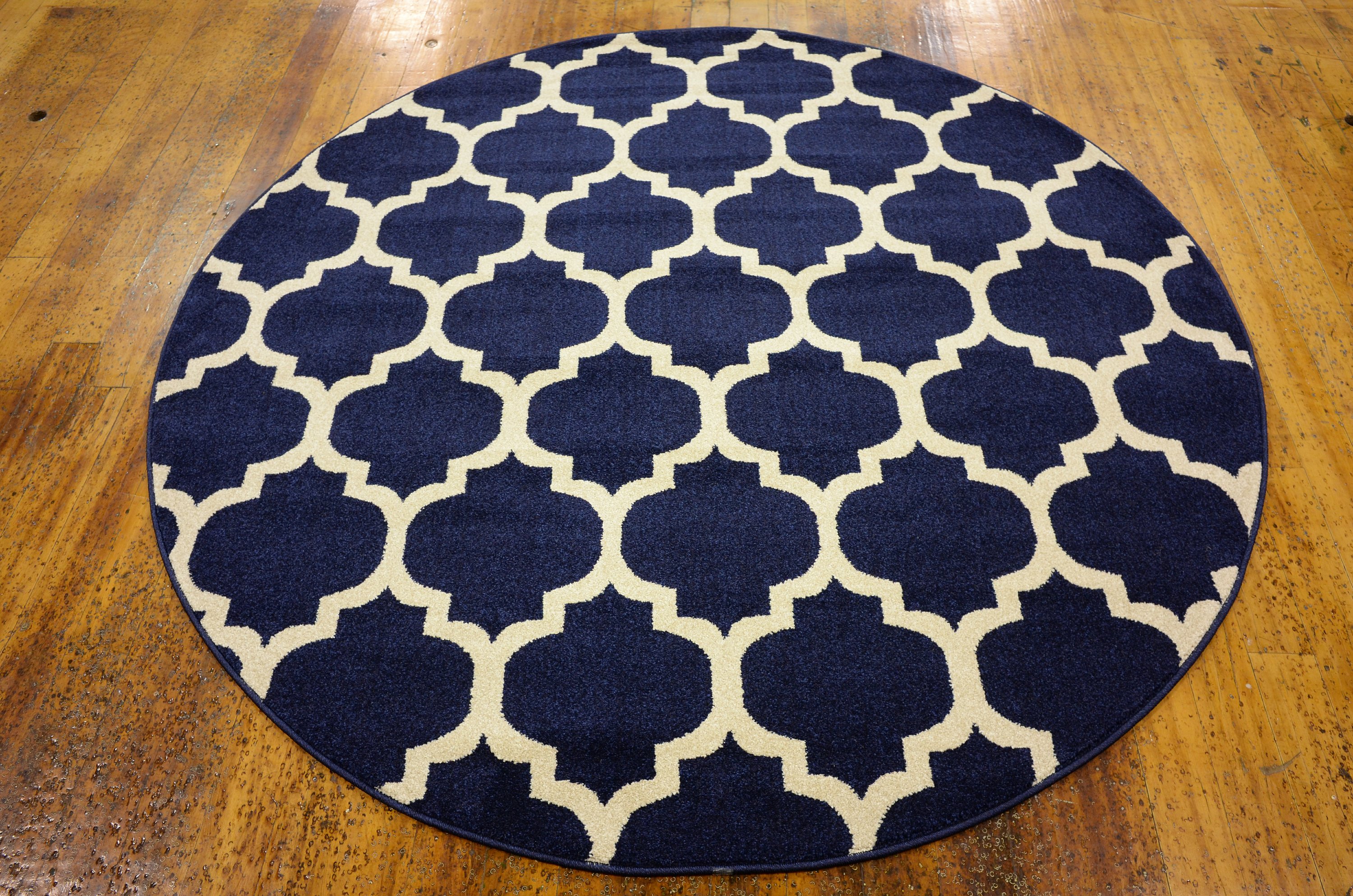 Navy Blue 6' x 6' Trellis Round Rug Area Rugs eSaleRugs