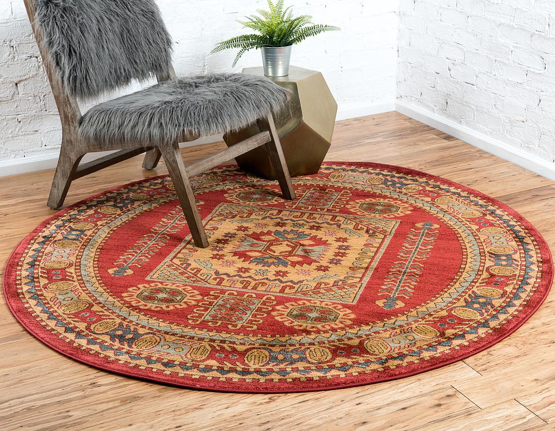 Red 6' x 6' Serapi Round Rug iRugs UK