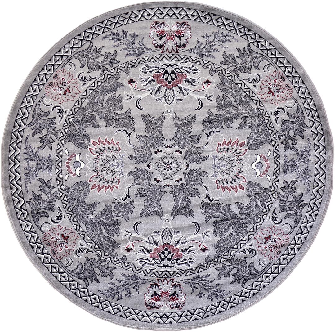 Light Gray 8' x 8' Damask Round Rug Area Rugs eSaleRugs