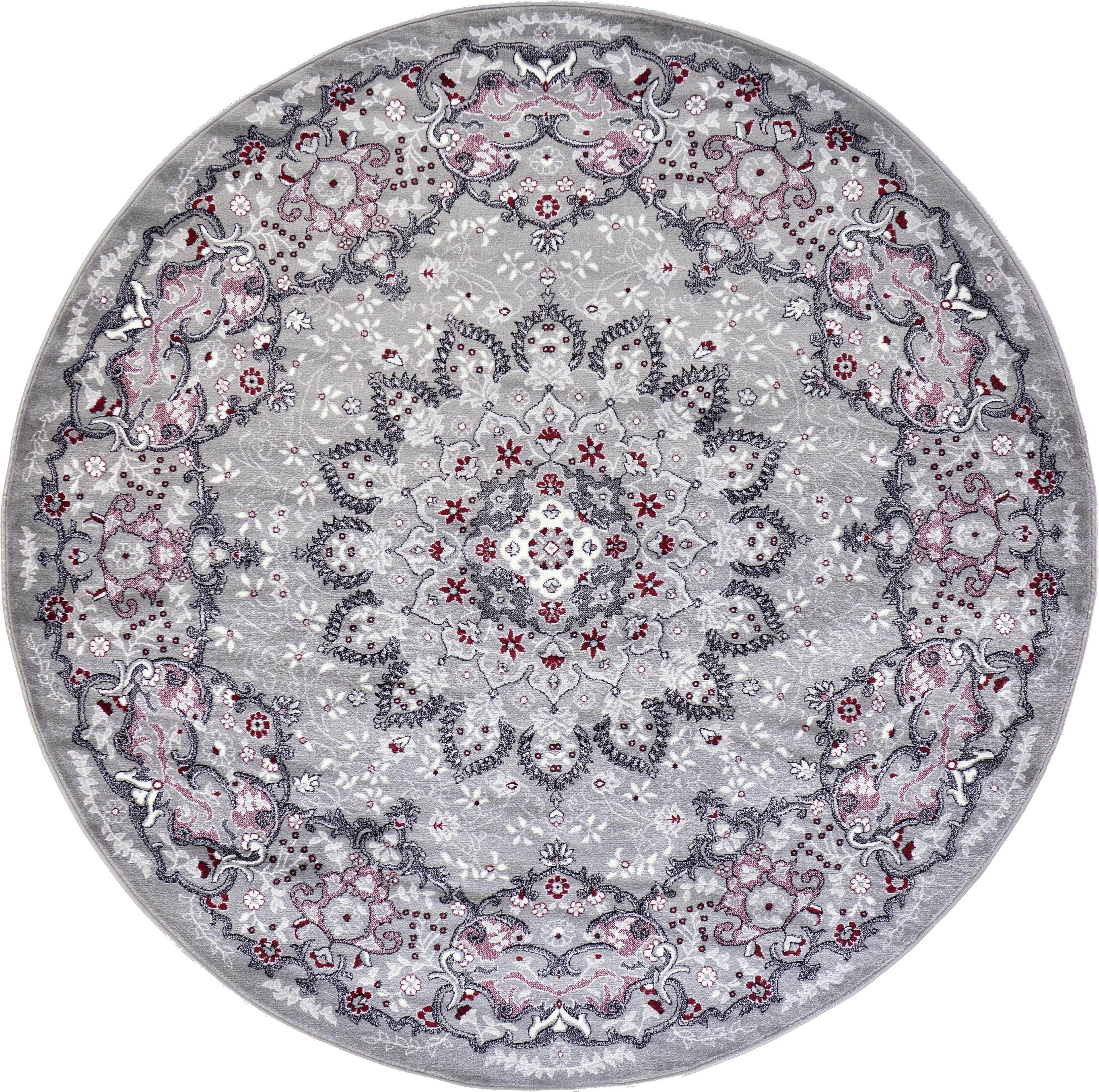Light Gray 8' x 8' Mashad Design Round Rug eSaleRugs