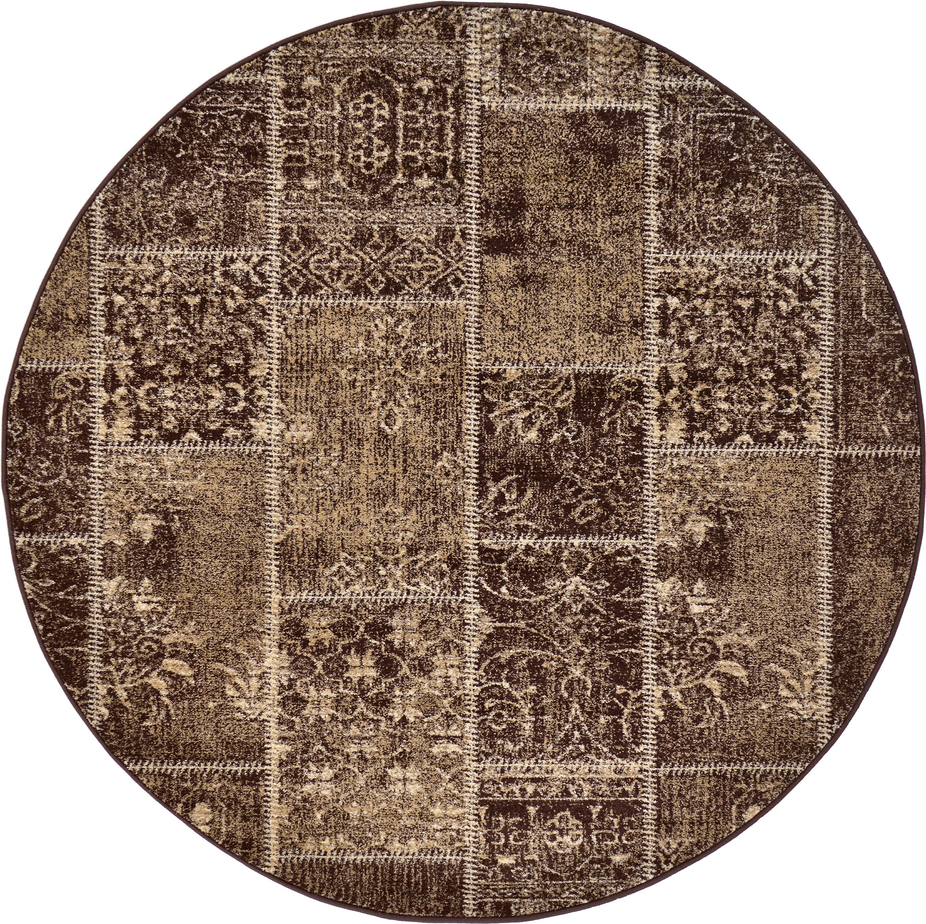 Brown 6' x 6' Patchwork Round Rug iRugs UK