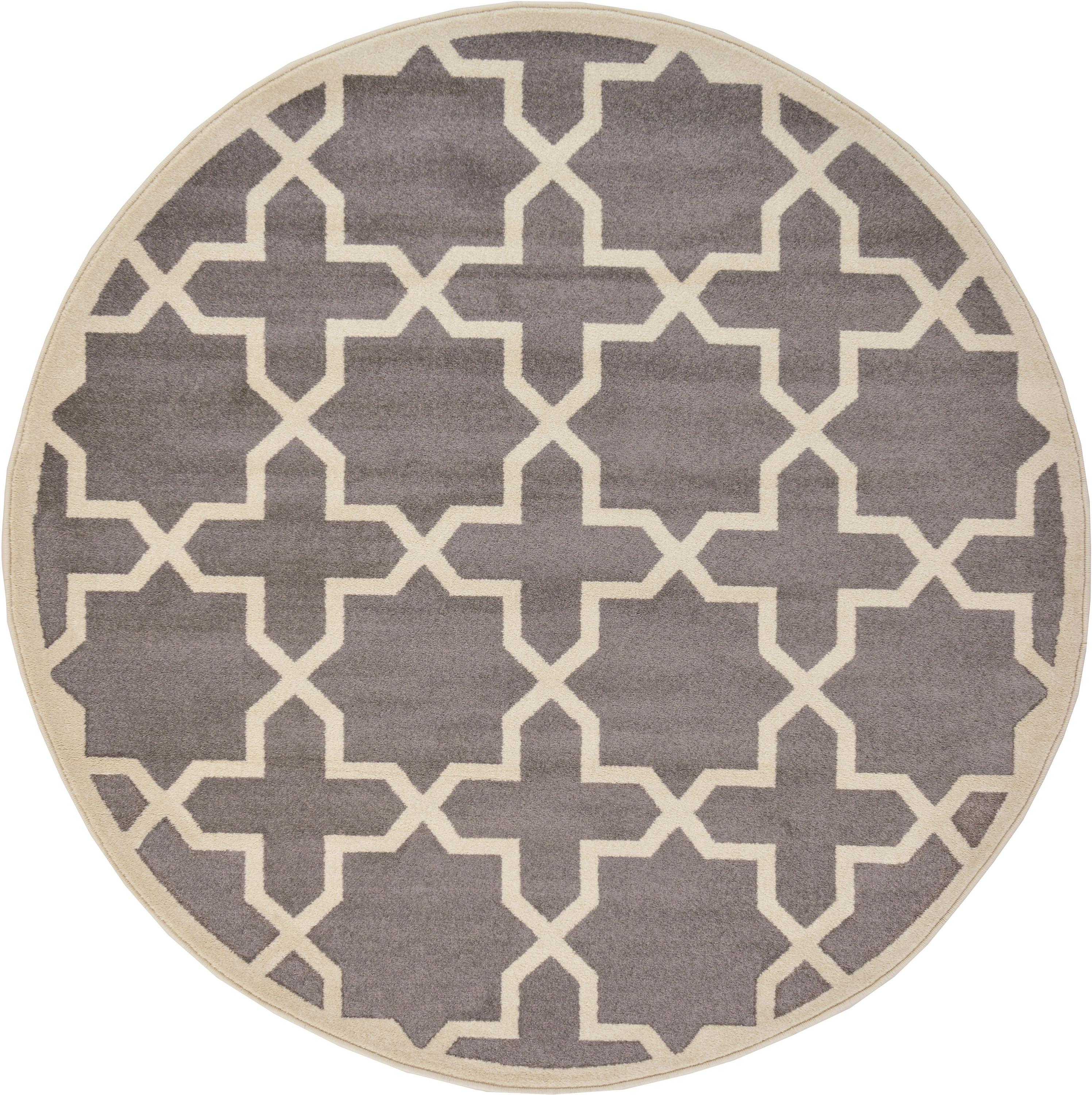 Gray 6' x 6' Trellis Round Rug iRugs UK