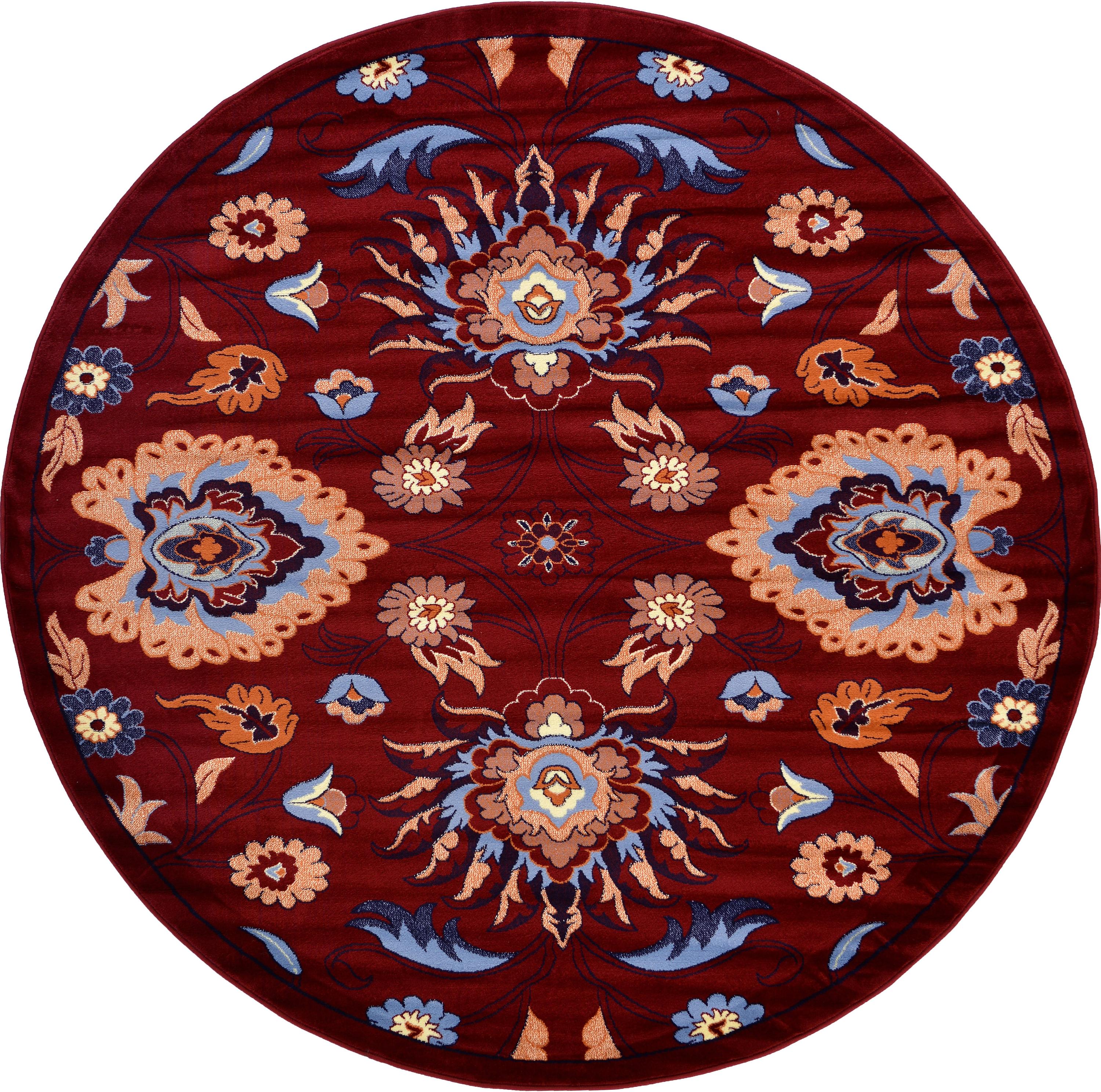 Red 8' x 8' Damask Round Rug eSaleRugs