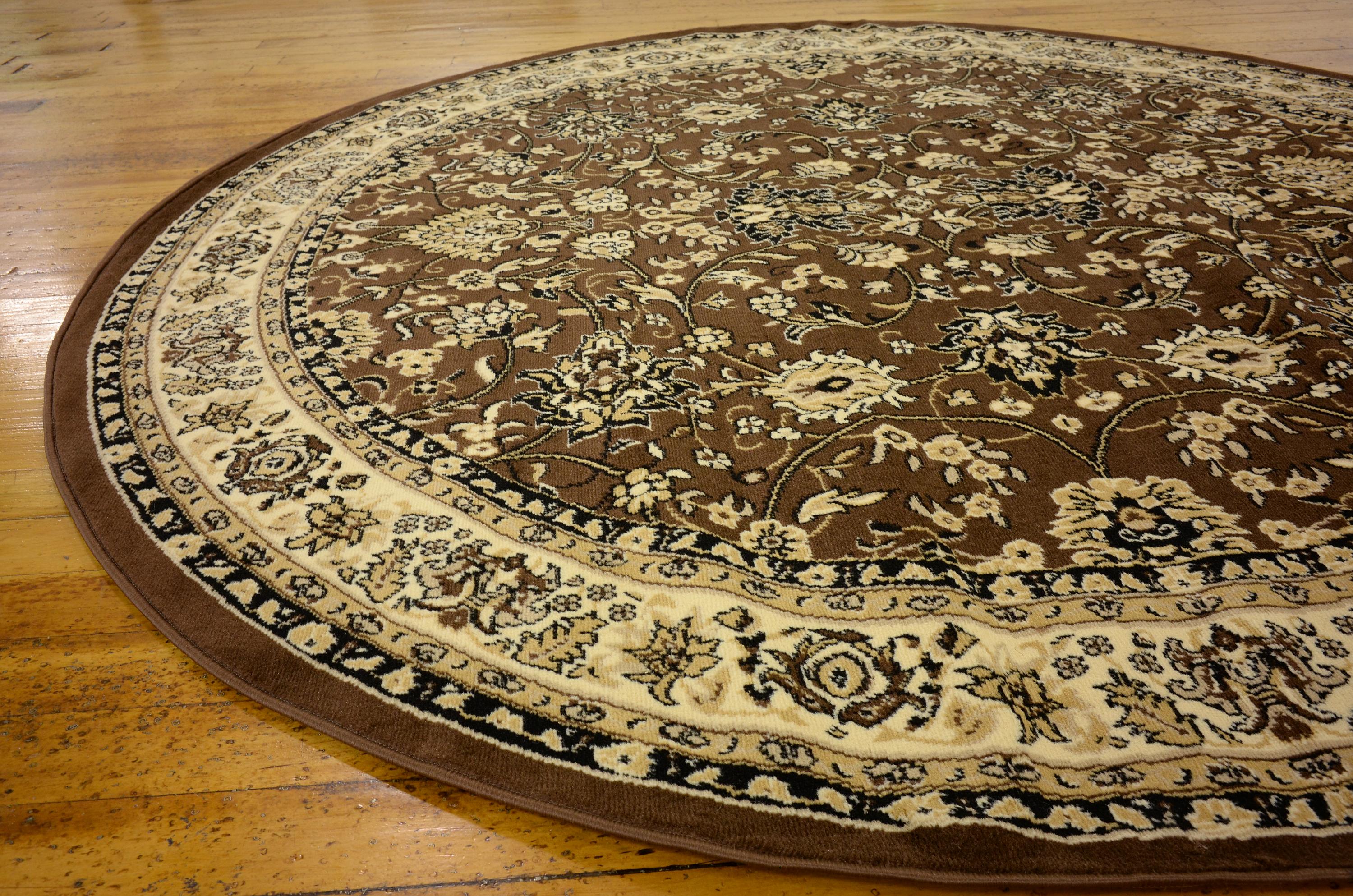 Brown 8' x 8' Kashan Design Round Rug eSaleRugs