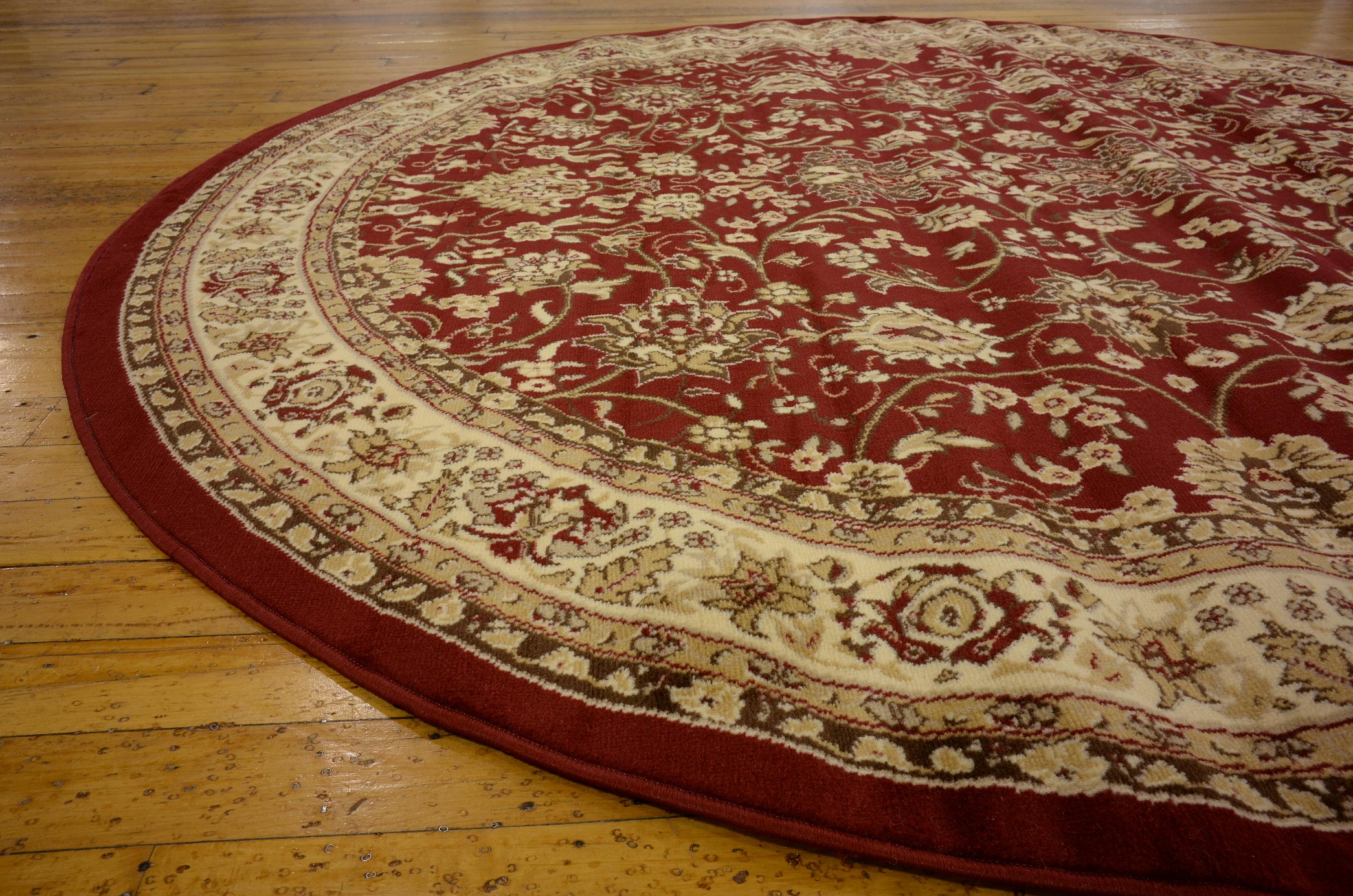 Burgundy 8' x 8' Kashan Design Round Rug eSaleRugs