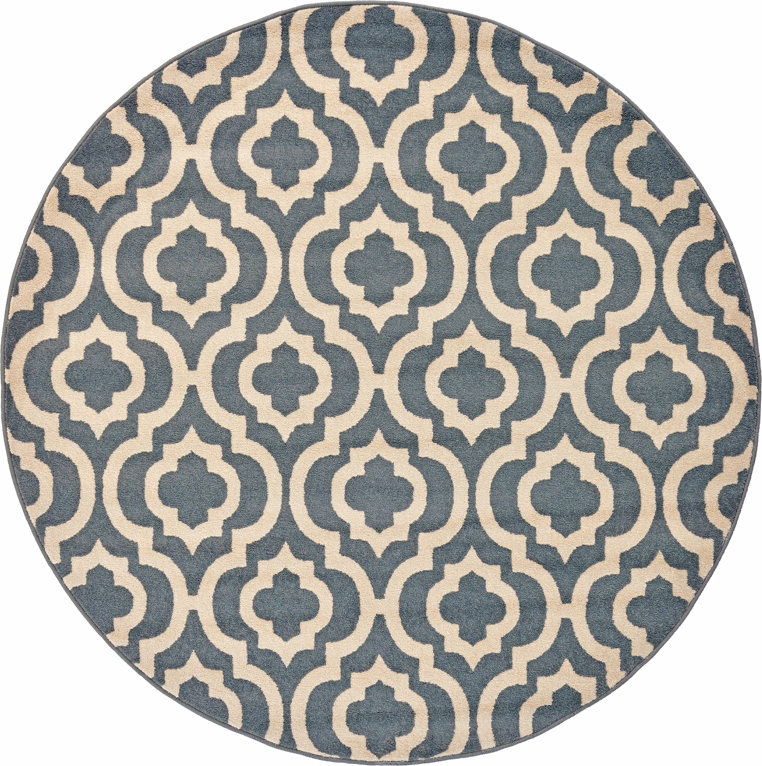 Light Blue 5' x 5' Trellis Round Rug iRugs UK
