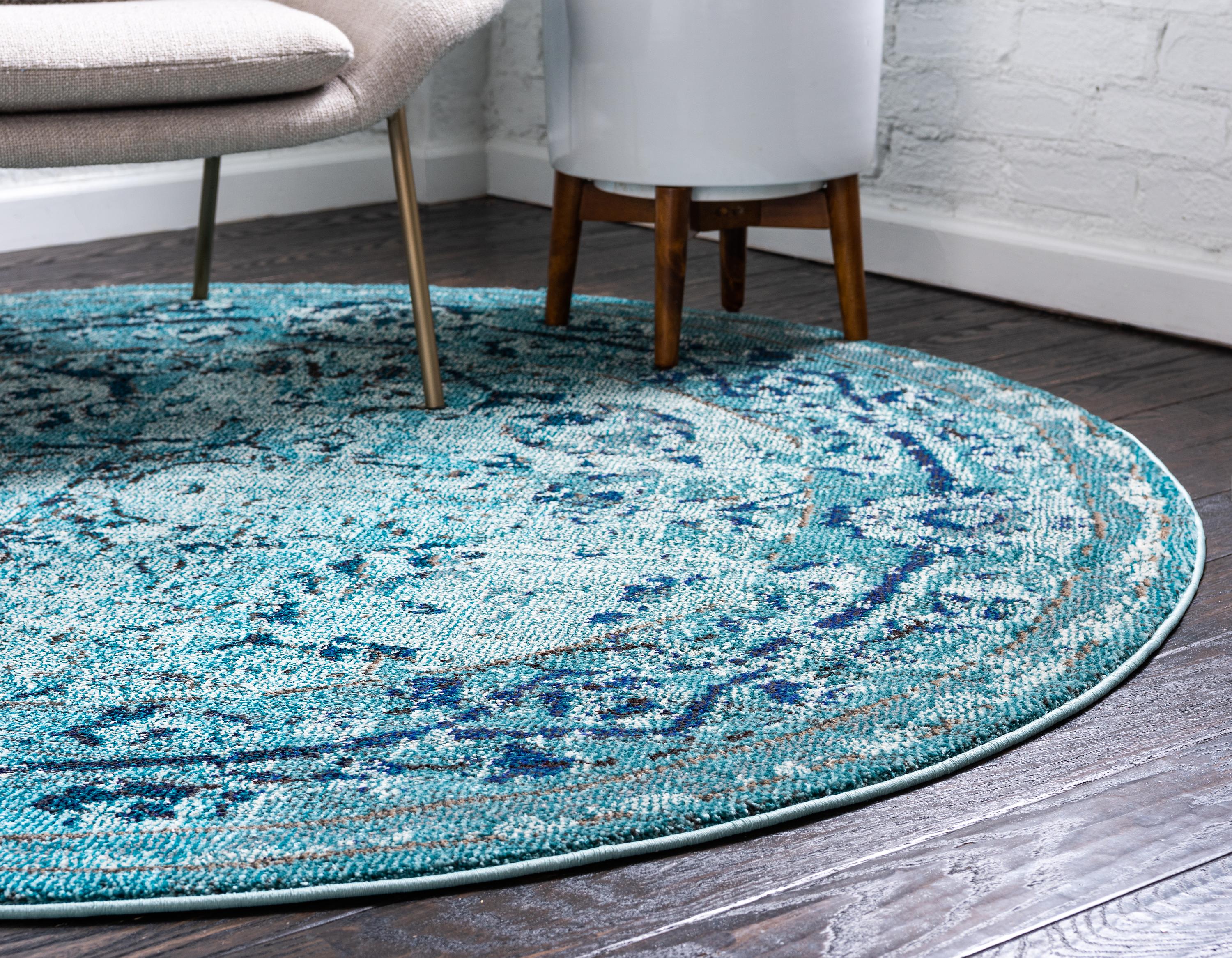 Light Blue 8' x 8' Palazzo Round Rug eSaleRugs