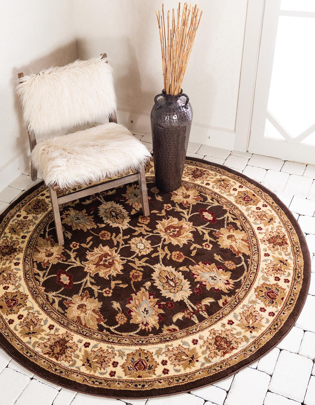 Brown 8' x 8' Classic Agra Round Rug Area Rugs eSaleRugs