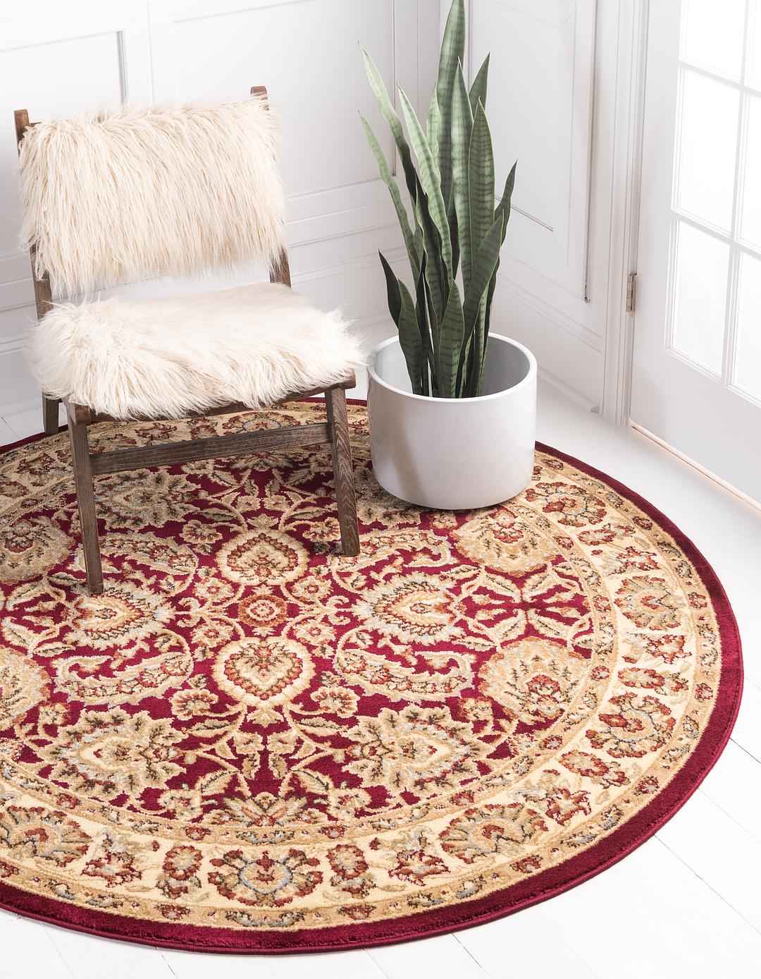 Red 6' x 6' Classic Agra Round Rug Area Rugs eSaleRugs