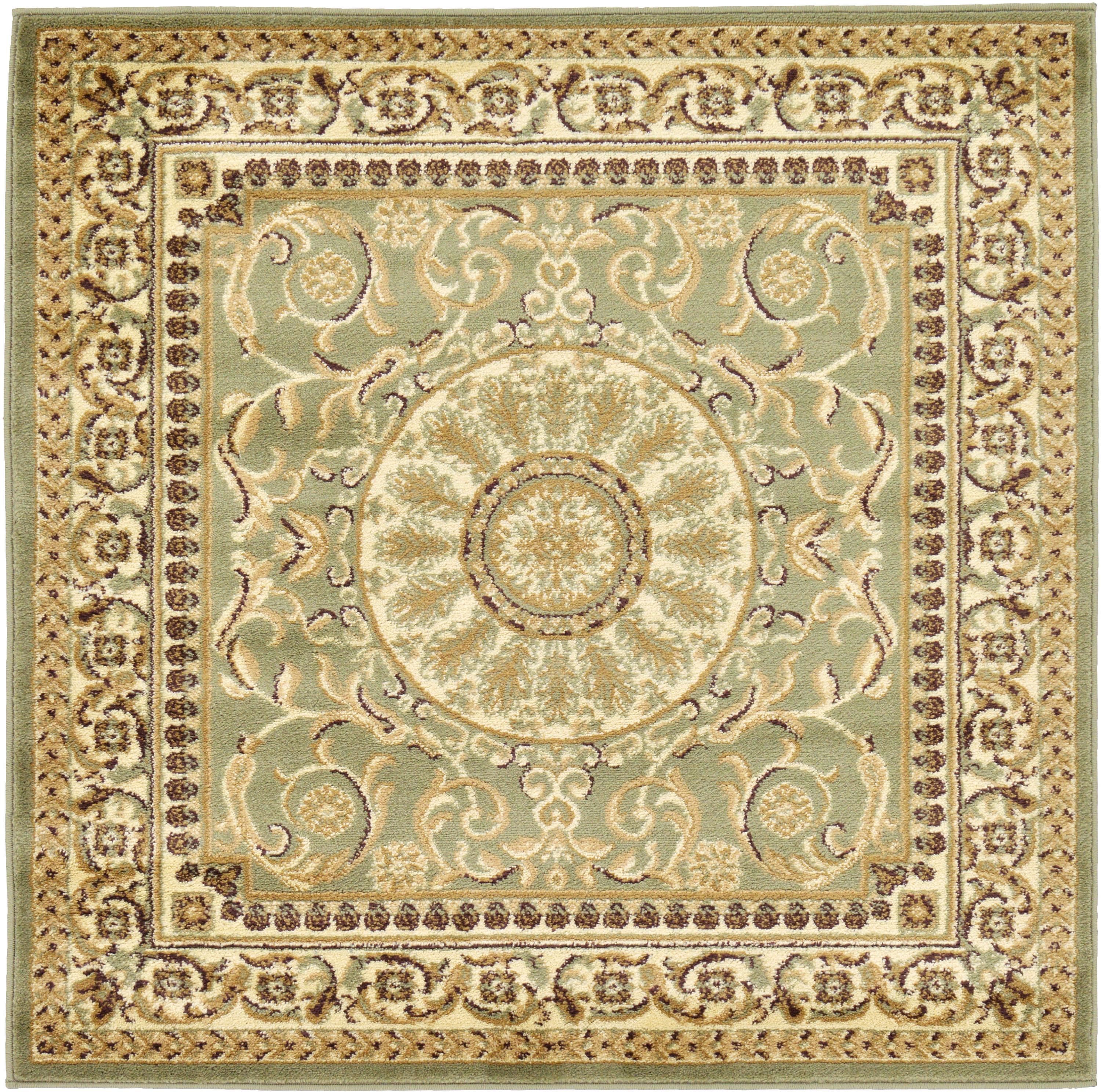 Light Green 4' x 4' Classic Aubusson Square Rug eSaleRugs