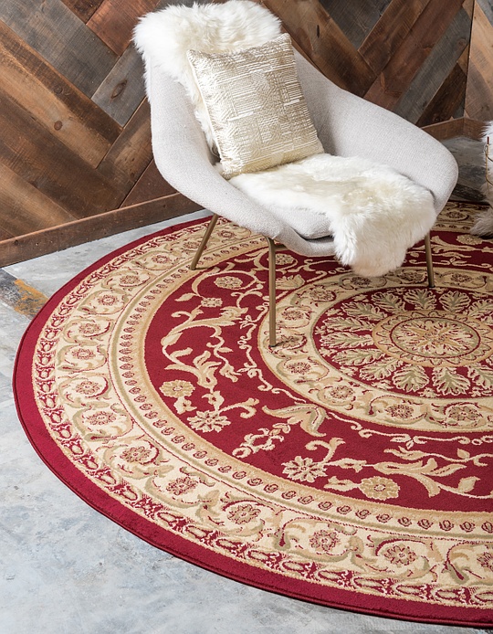 Red 8' x 8' Classic Aubusson Round Rug Area Rugs eSaleRugs