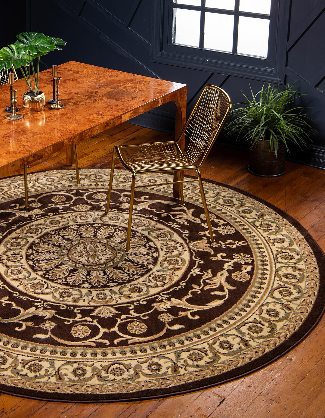 Brown 6' x 6' Classic Aubusson Round Rug iRugs UK