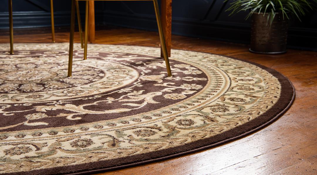 Brown 6' x 6' Classic Aubusson Round Rug iRugs UK