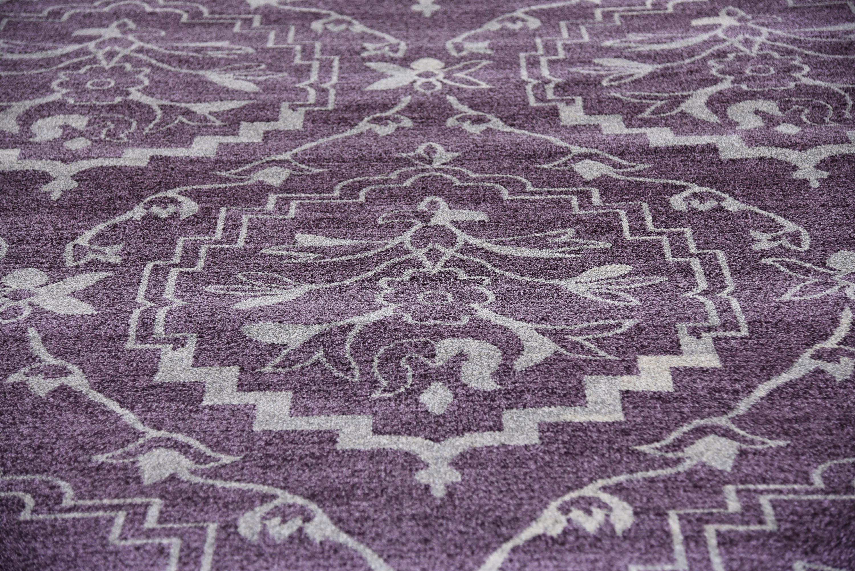 Purple 9' x 12' Damask Rug iRugs UK