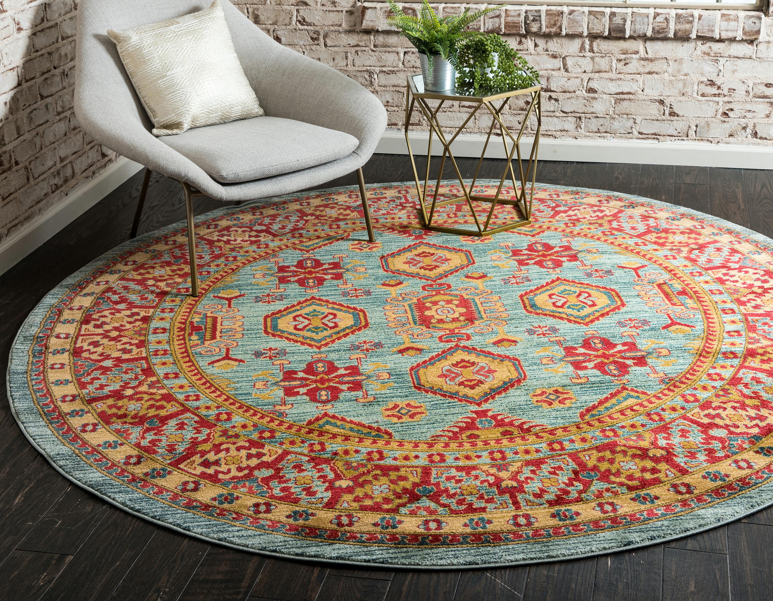 Light Blue 8' x 8' Serapi Round Rug Rugs.ca