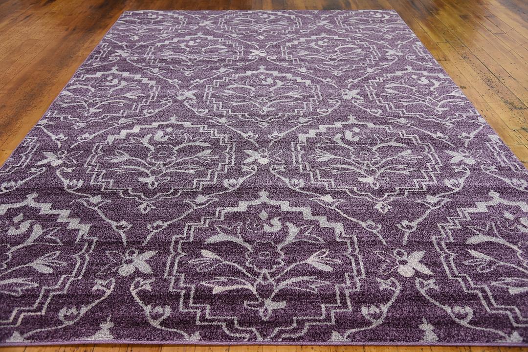 Purple 7' x 10' Damask Rug iRugs UK