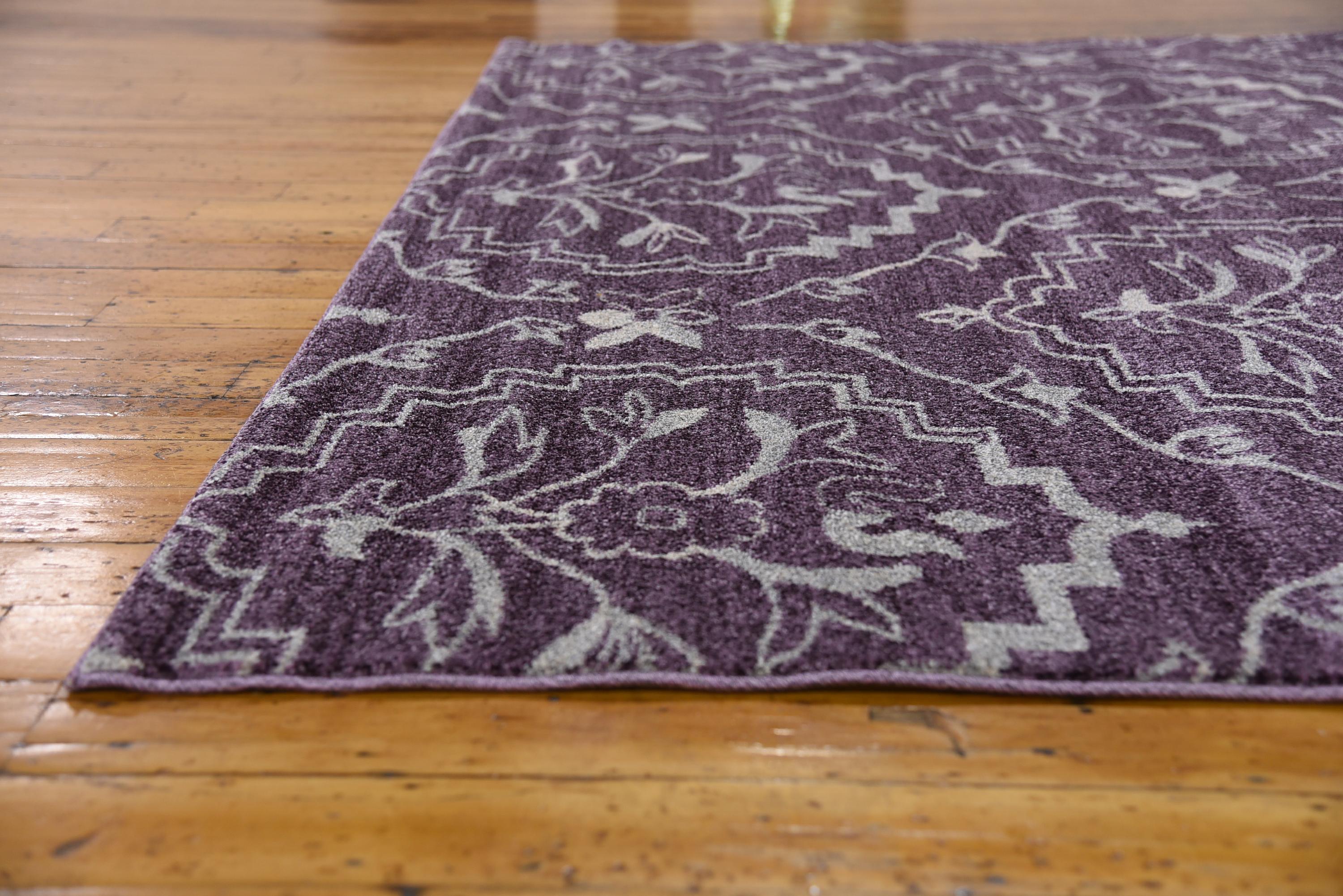 Purple 7' x 10' Damask Rug iRugs UK